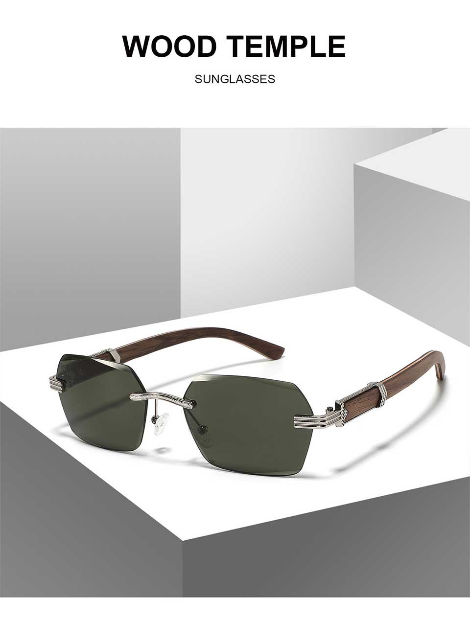 Rimless Wooden Sunglasses