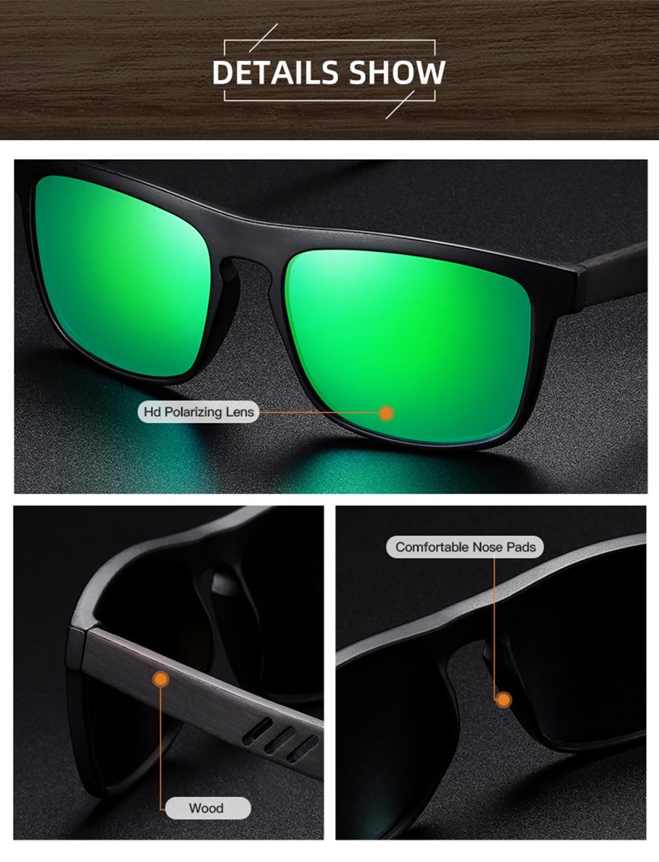Wooden Frame Polarized Sunglasses