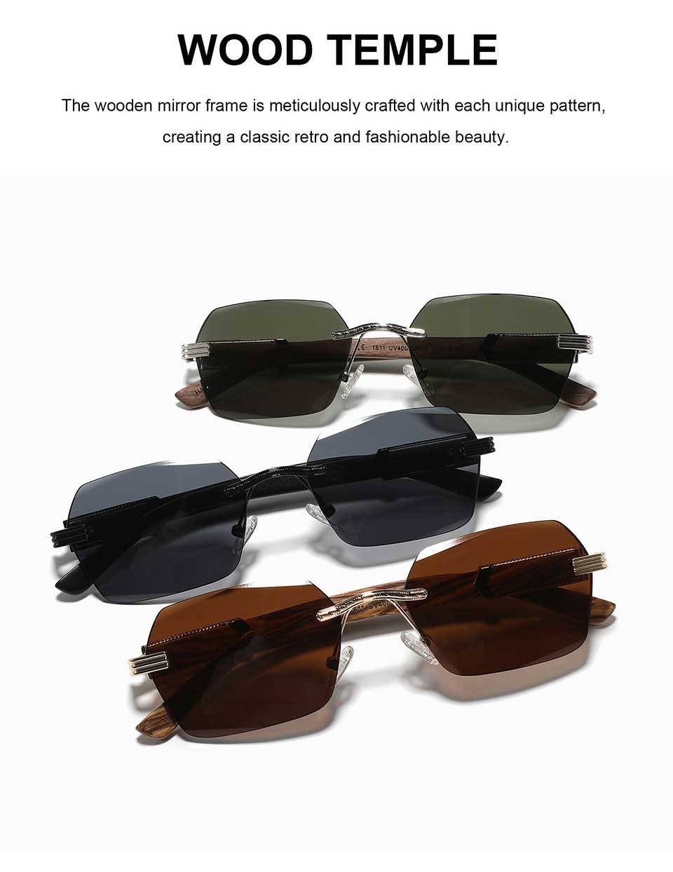 Rimless Wooden Sunglasses